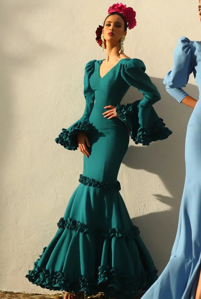 Vestido Flamenca Corale Verde Botella – Sibilina