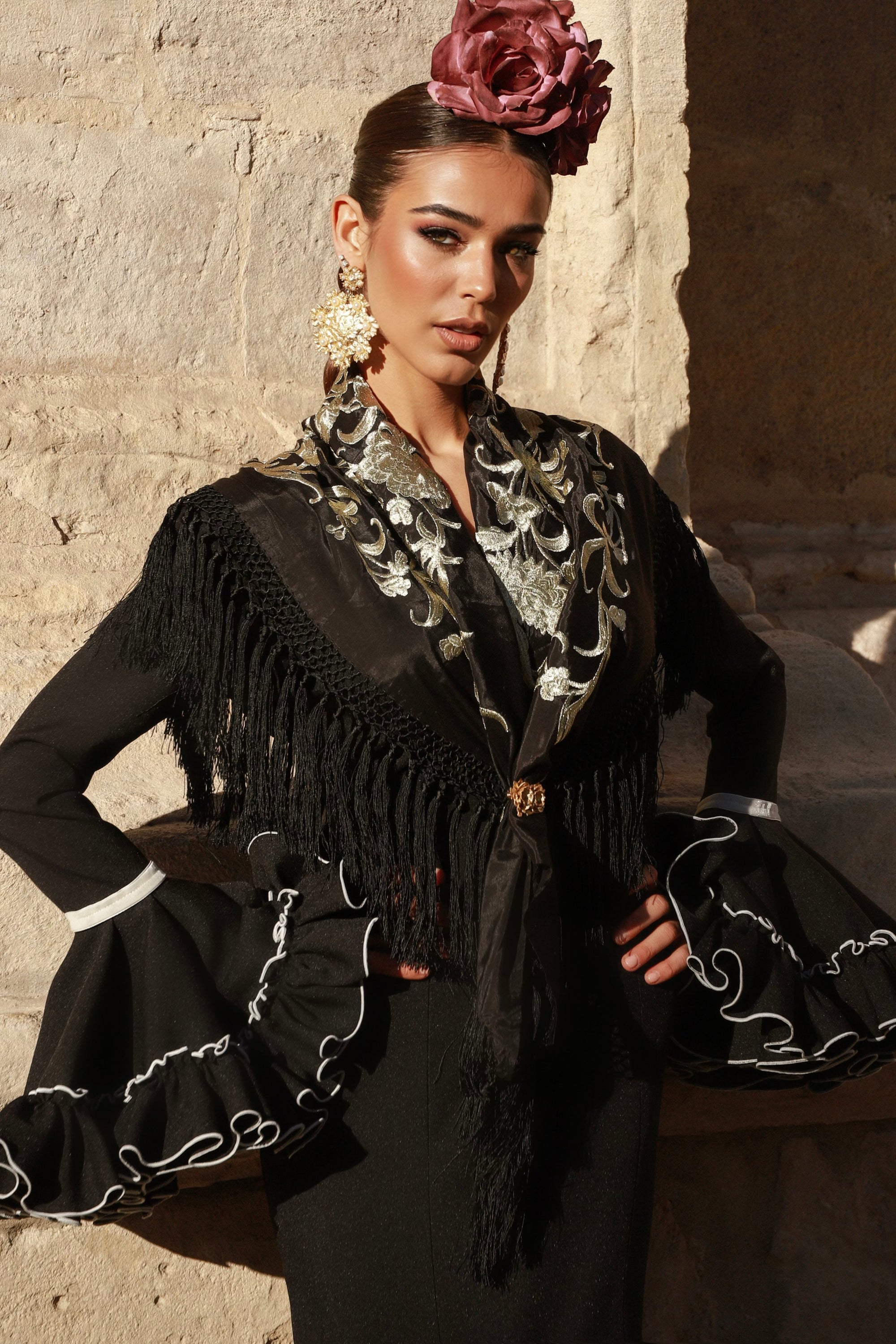 Vestido Flamenca Martina Negro y Beige