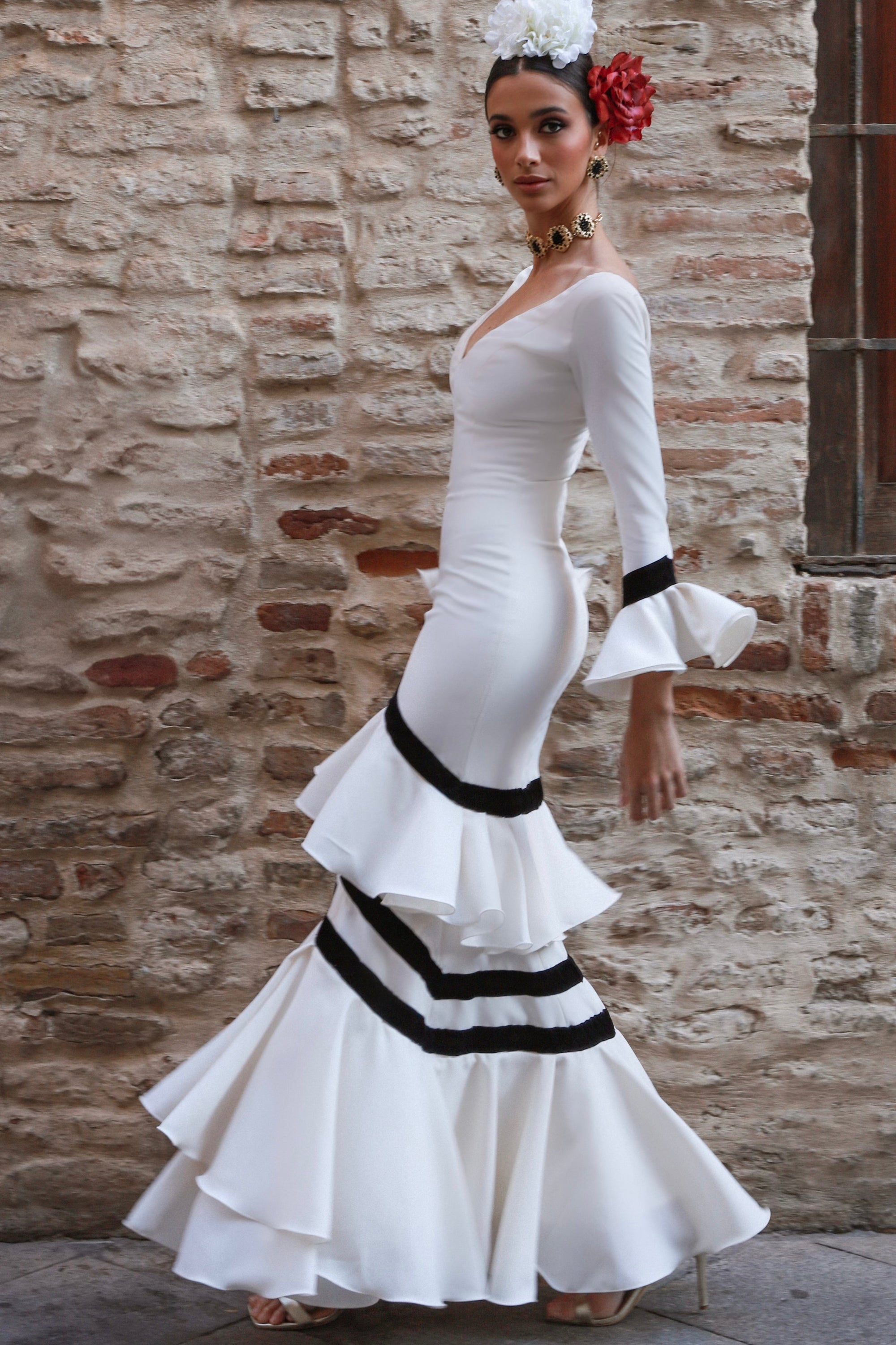 Vestido Flamenca Olivia Beige y Negro