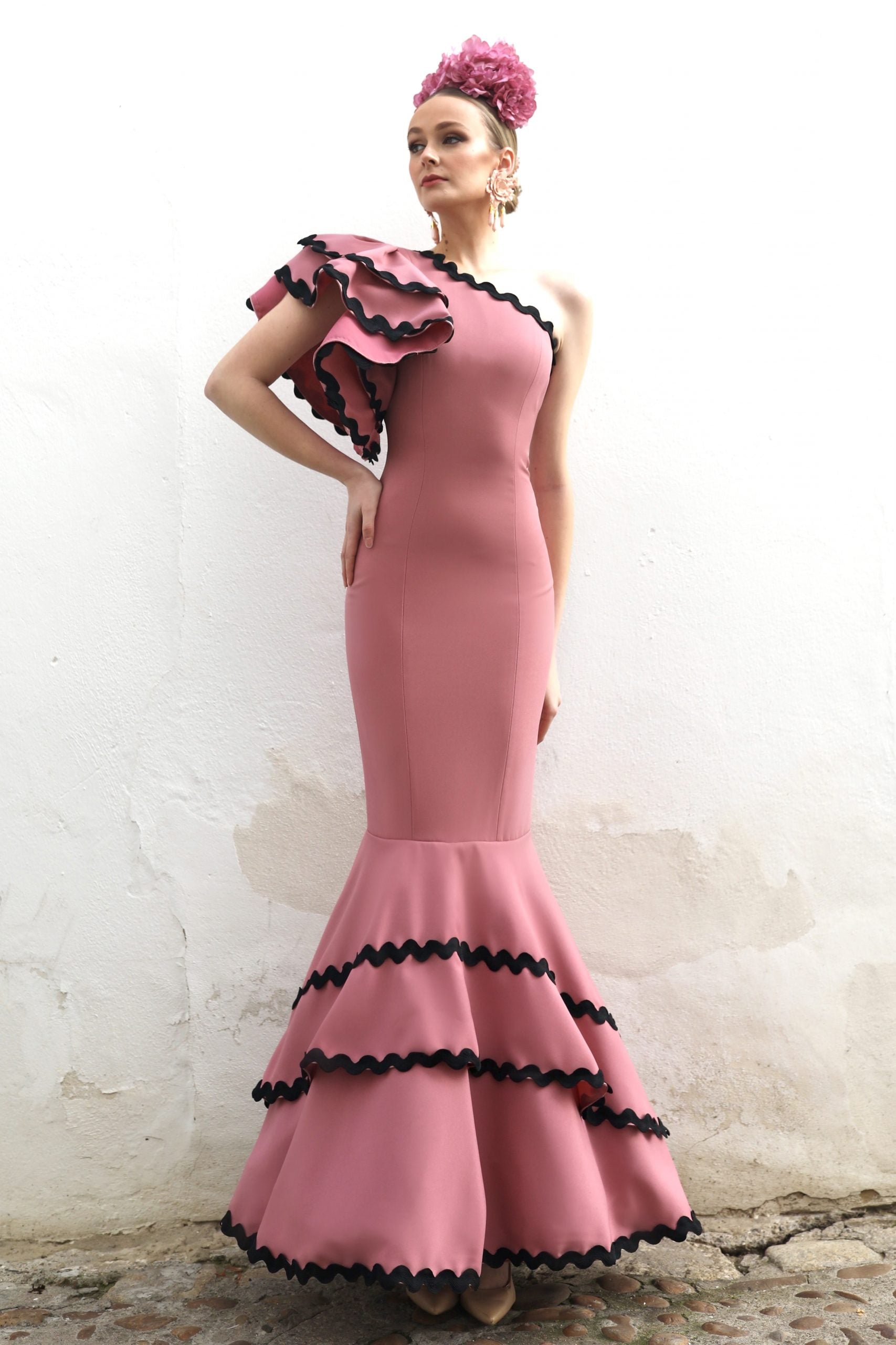 Vestido Flamenca Aitana Nude y Negro