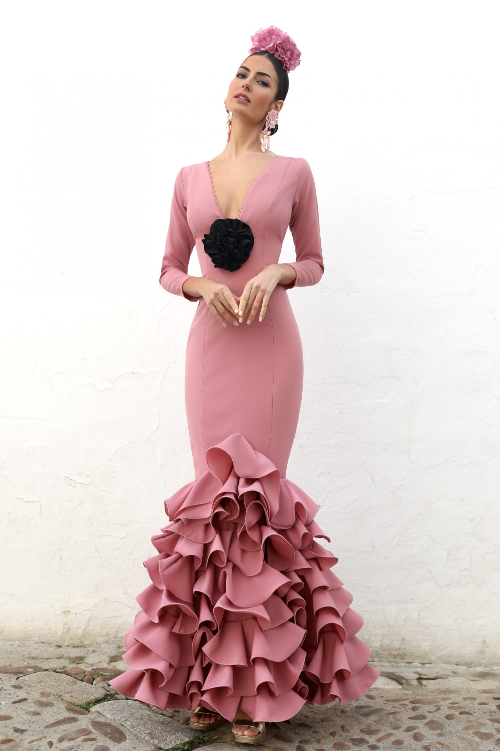 Vestido Flamenca Lola Nude Flor Negra