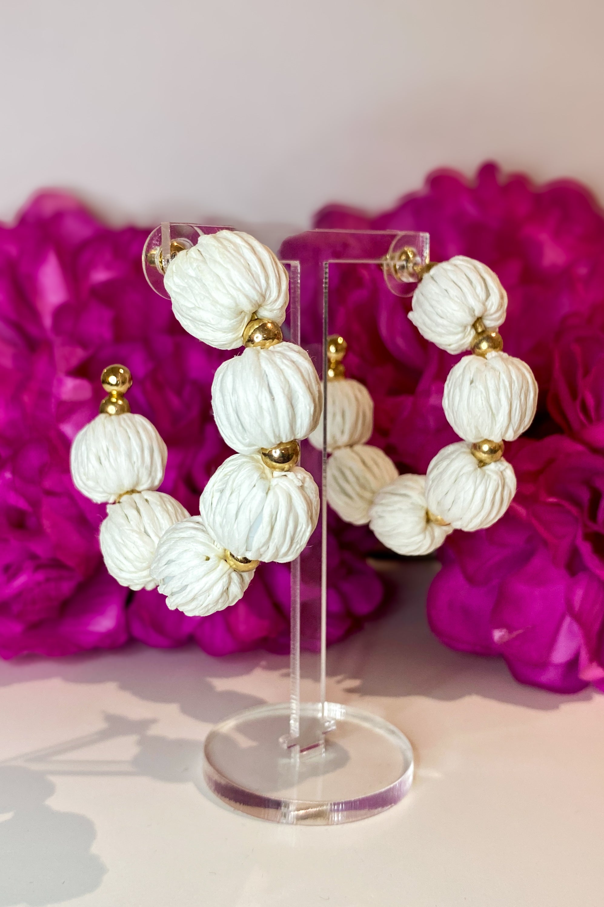 Pendientes Rafia Bolas Blanco