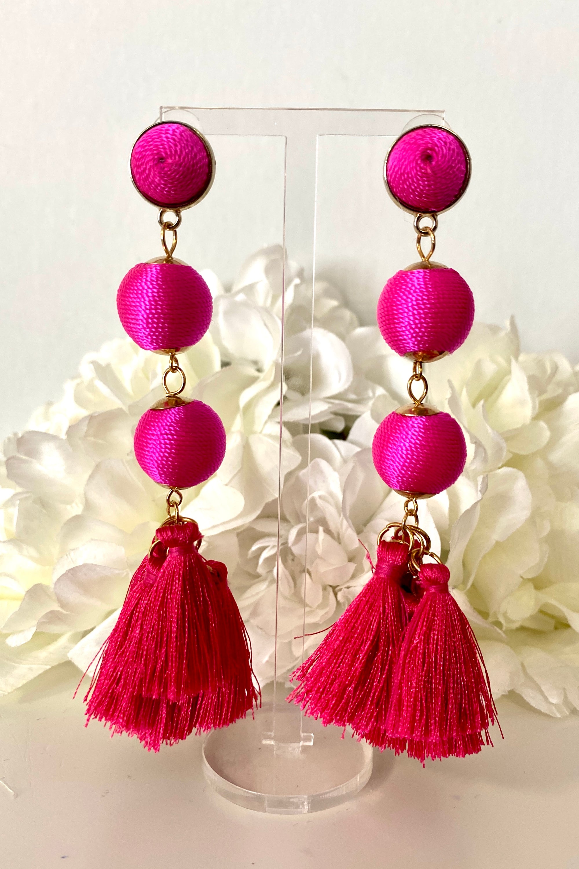 Pendientes Seda Palermo fleco fucsia