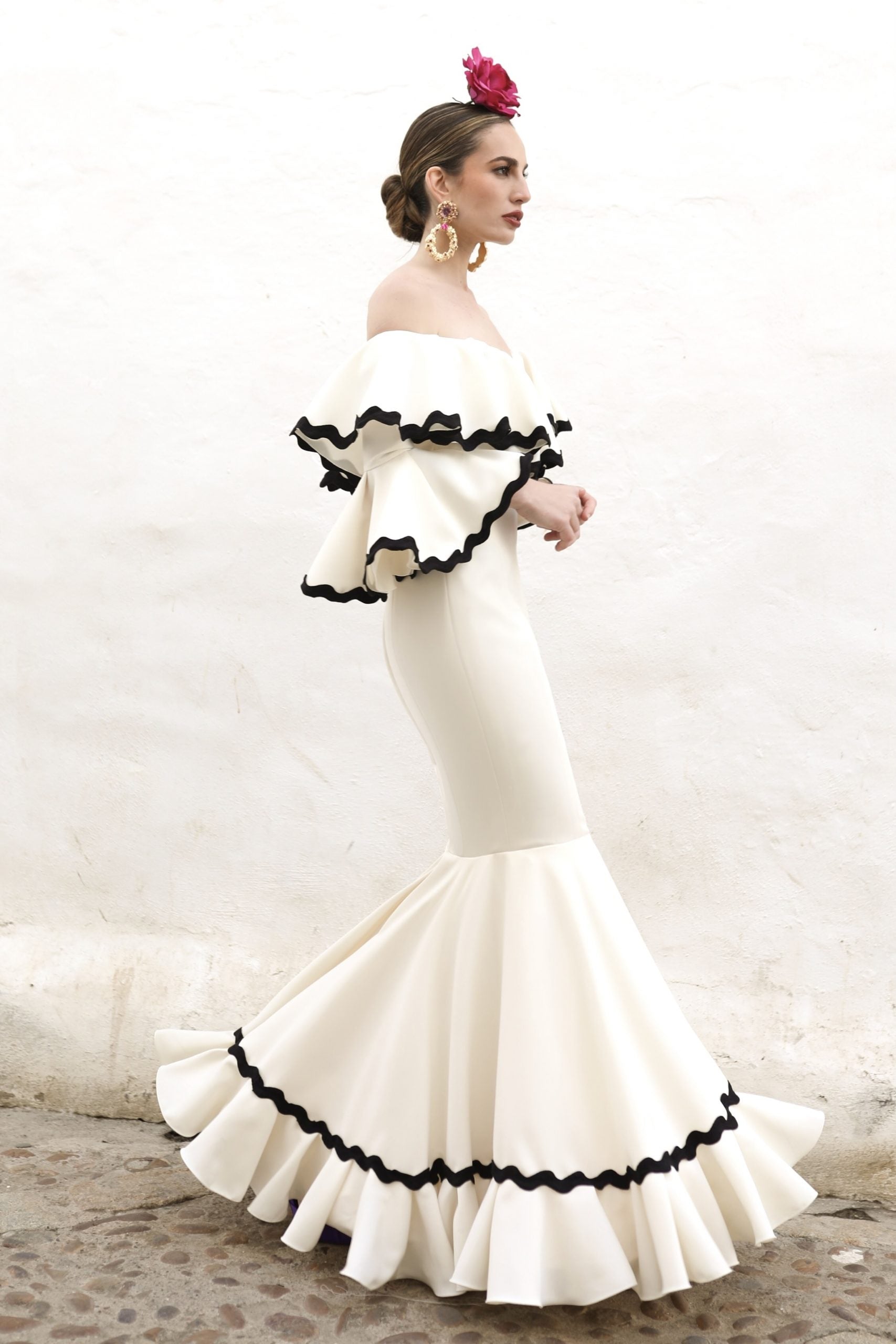 Vestido Flamenca Fabiola Beige y Negro