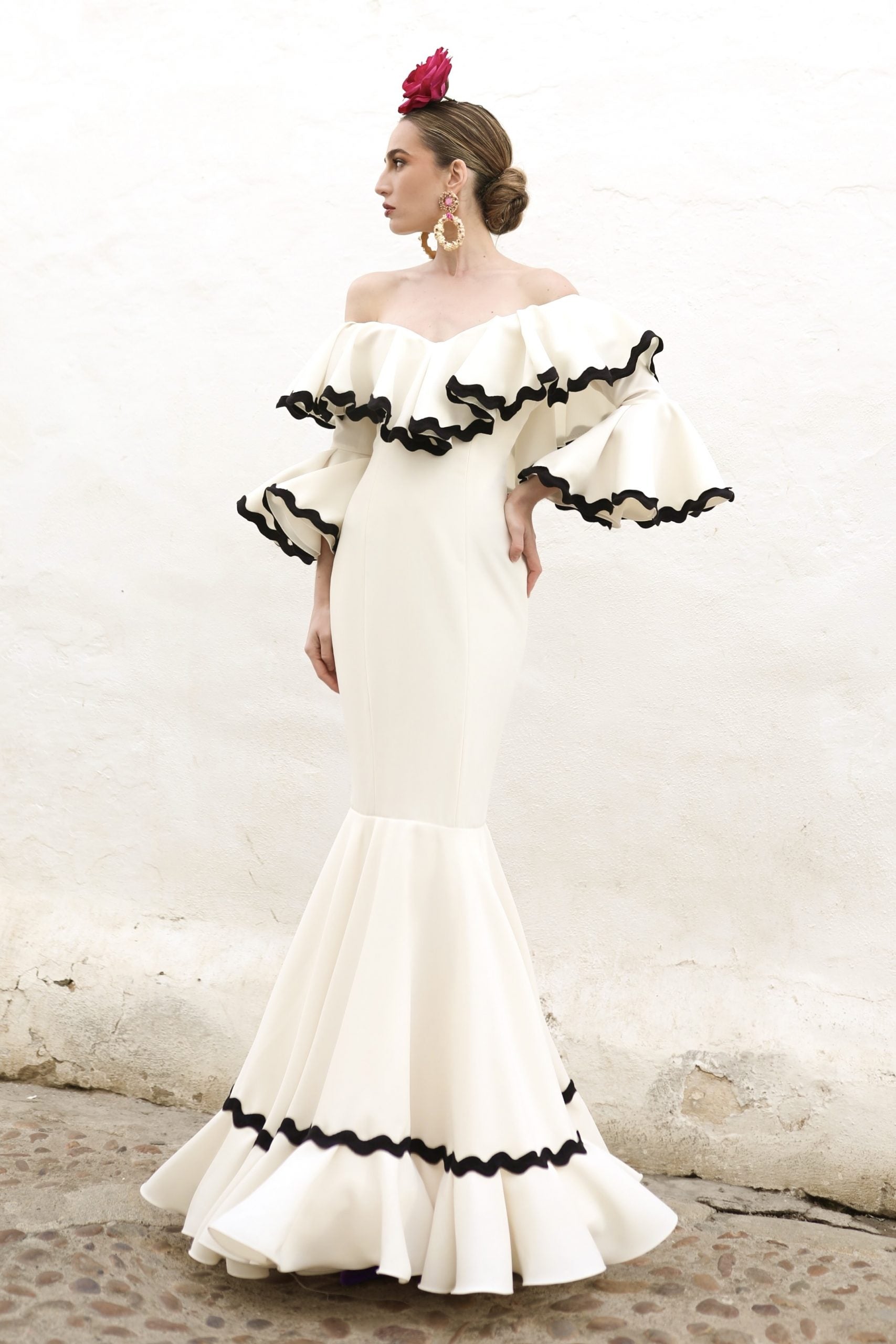 Vestido Flamenca Fabiola Beige y Negro