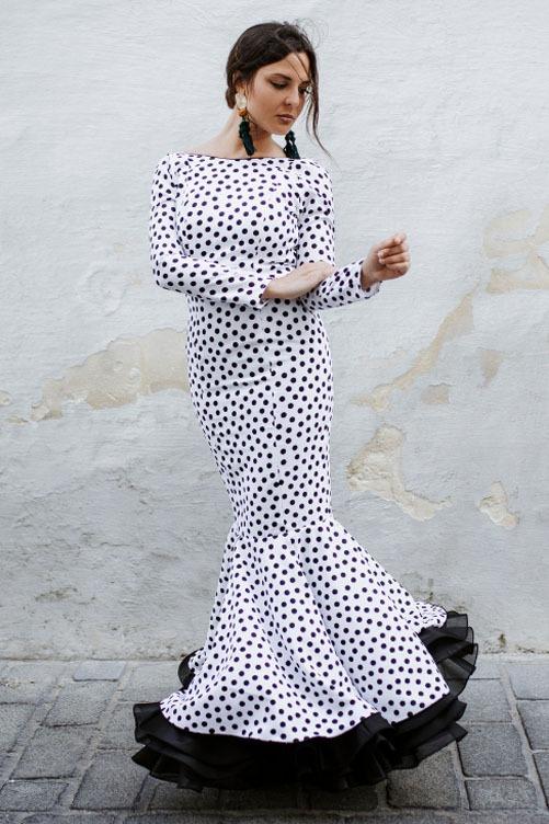 Vestido Flamenca Manuela Blanco Lunar Negro