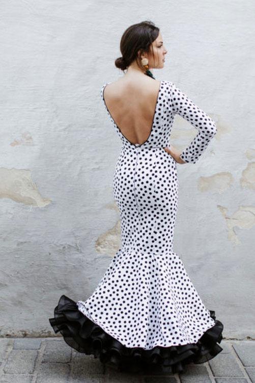 Vestido Flamenca Manuela Blanco Lunar Negro