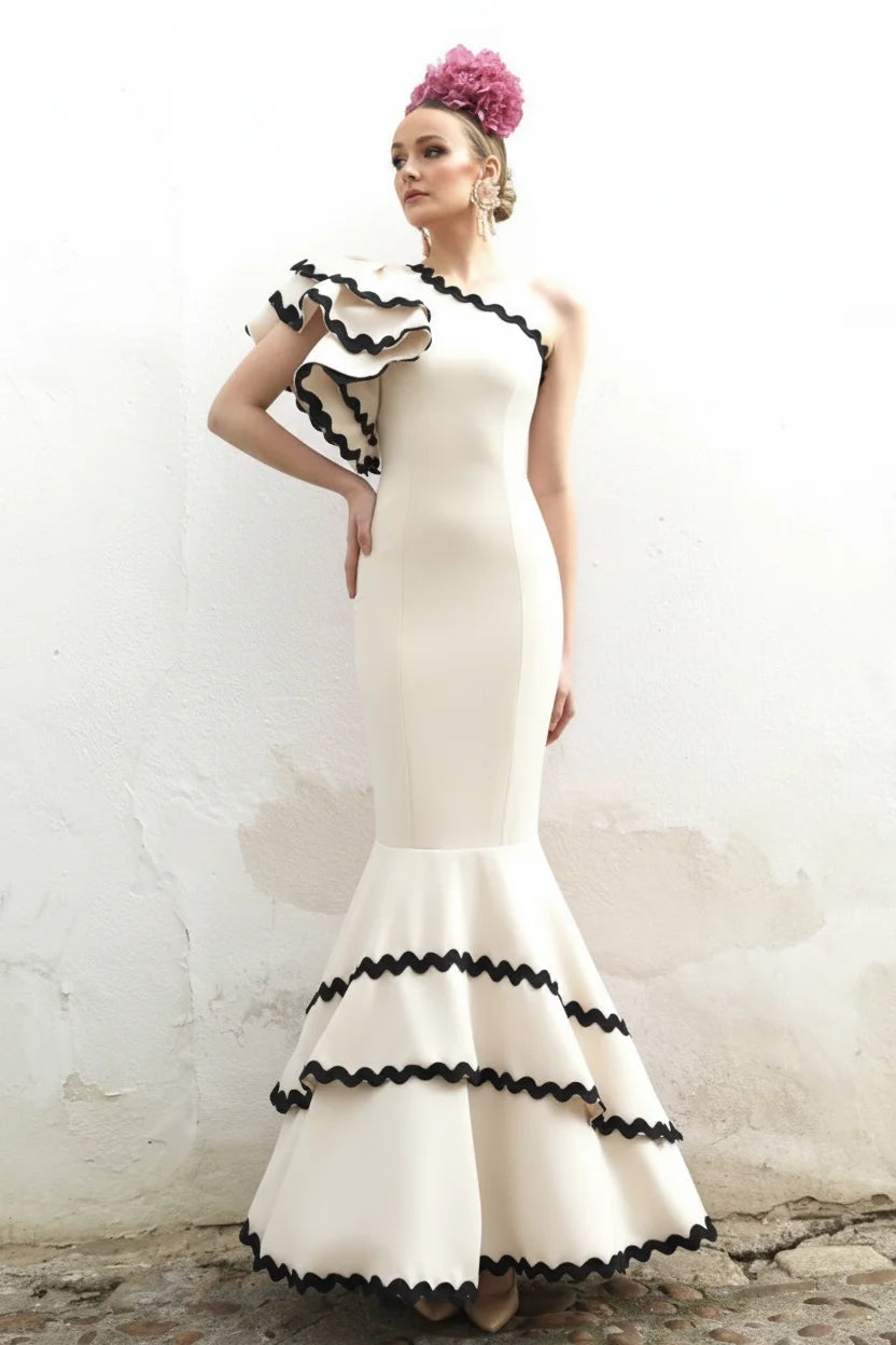 Vestido Flamenca Aitana Beige y Negro