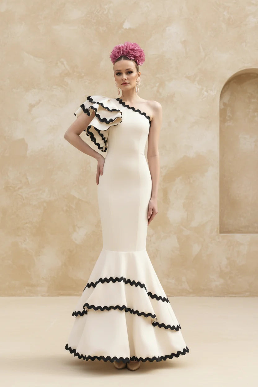 Vestido Flamenca Aitana Beige y Negro