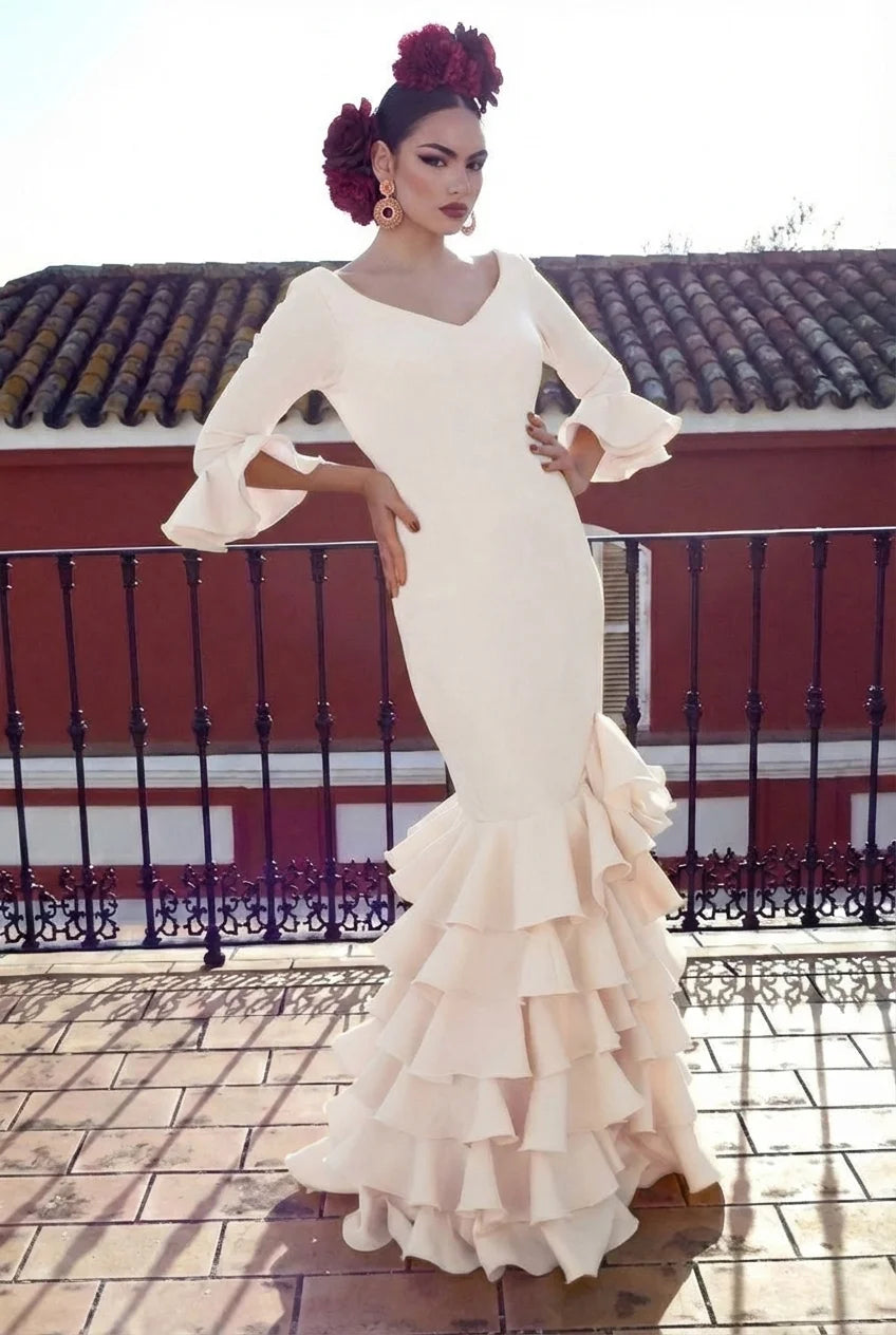 Vestido Flamenca Clavellina Beige