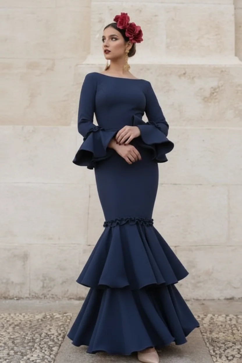 Vestido Flamenca Clavel Azul Noche