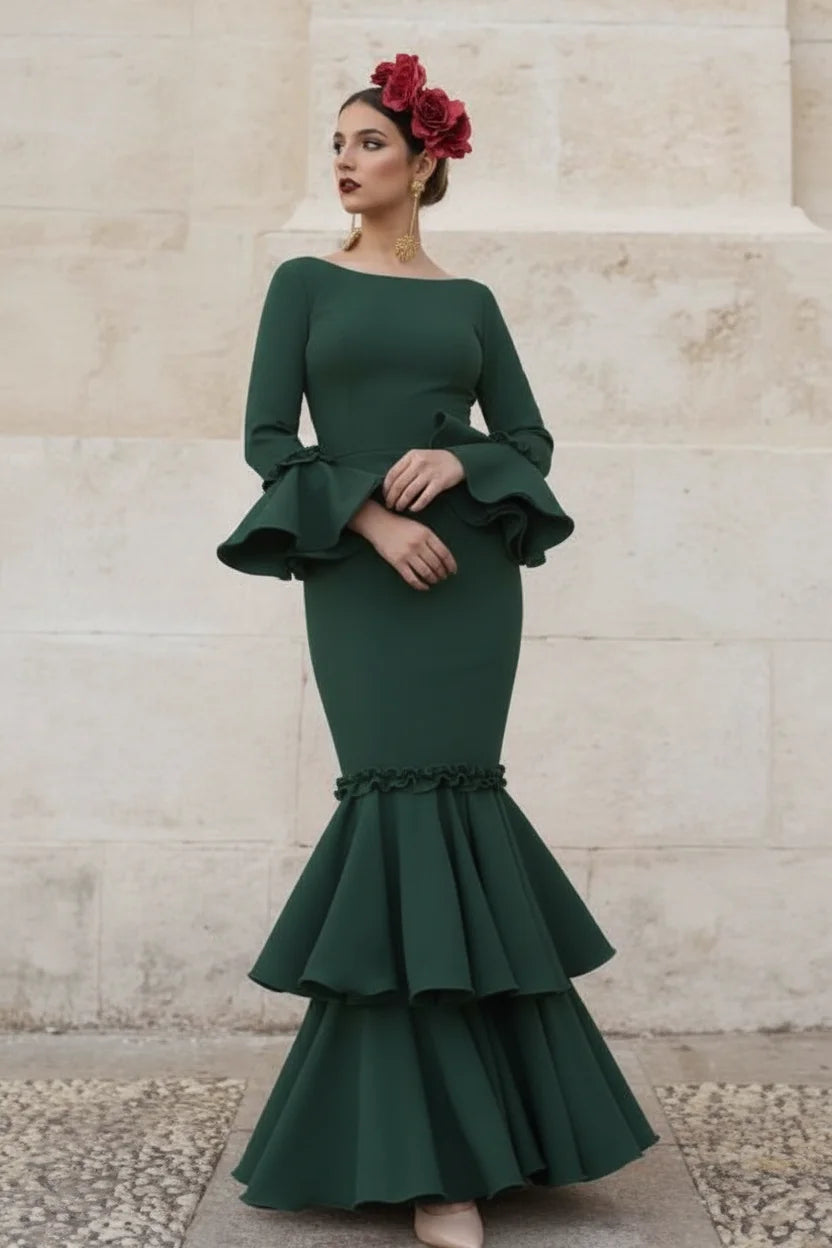 Vestido Flamenca Clavel Verde Botella