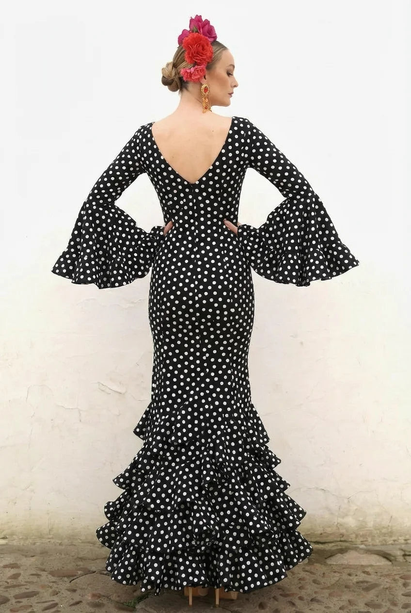 Vestido Flamenca Leonor Negro Lunar Blanco