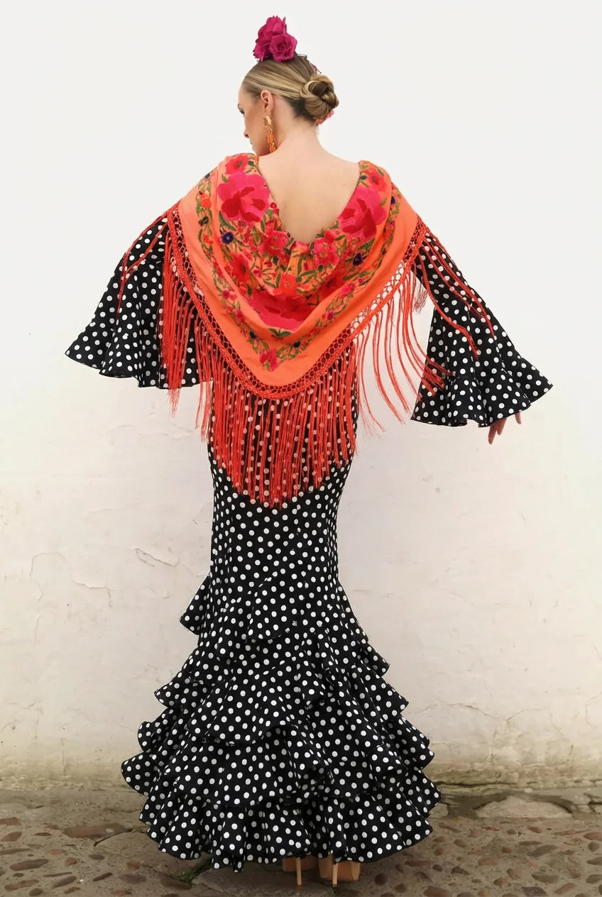 Vestido Flamenca Leonor Negro Lunar Blanco