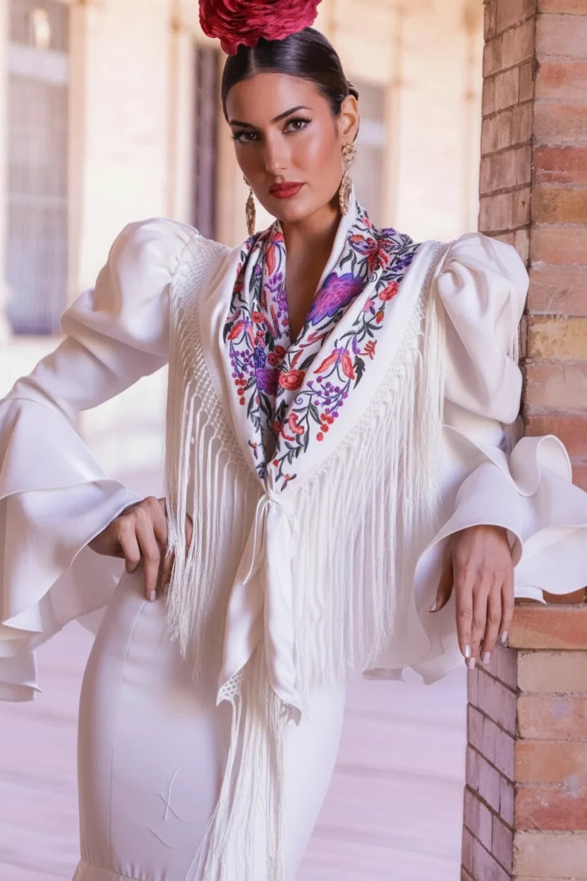 Mantoncillo Flamenca Bordado fluor Beige