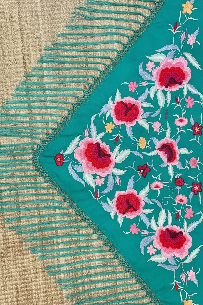 Mantoncillo Flamenca Bordado Sibilina  Verde Agua