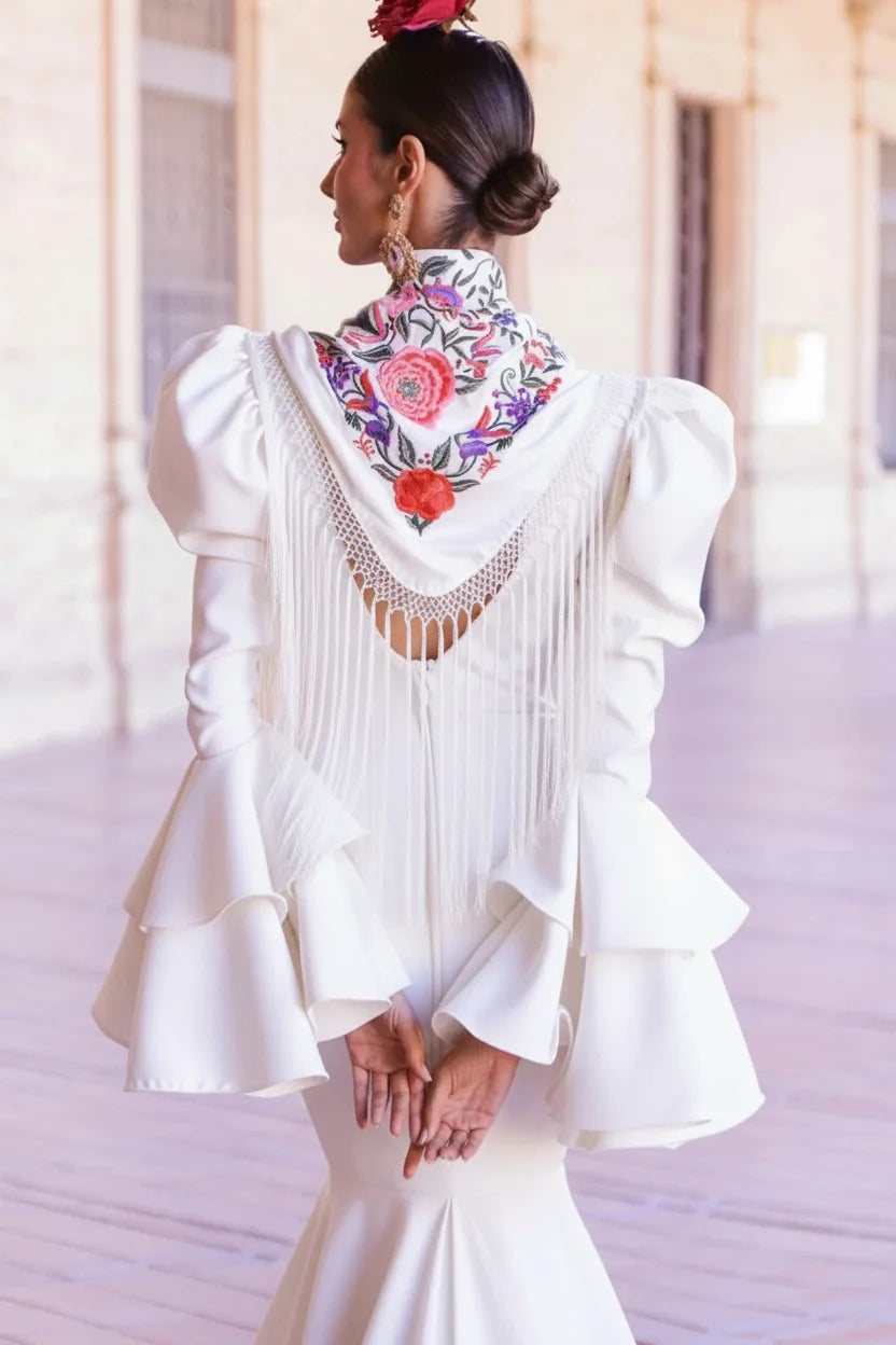 Mantoncillo Flamenca Bordado fluor Beige