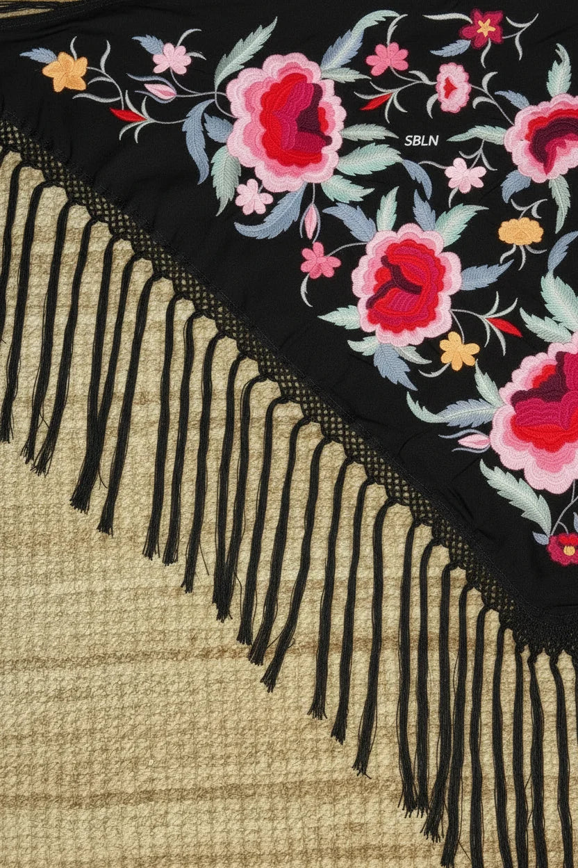 Mantoncillo Flamenca Bordado Sibilina  Negro
