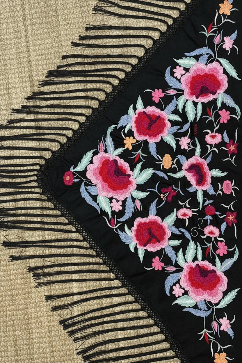 Mantoncillo Flamenca Bordado Sibilina  Negro
