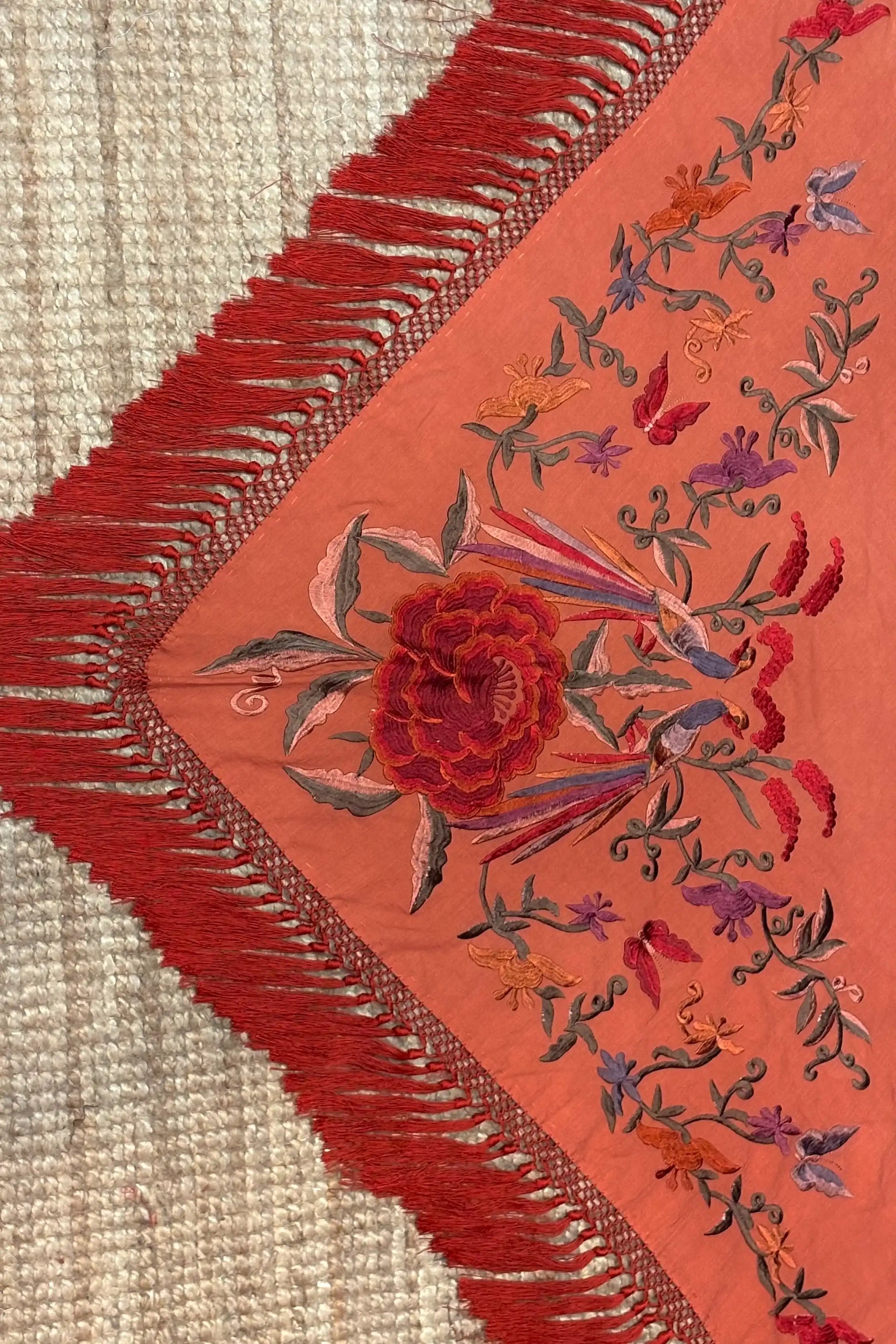 Mantoncillo Flamenca Bordado Pavo Real Teja