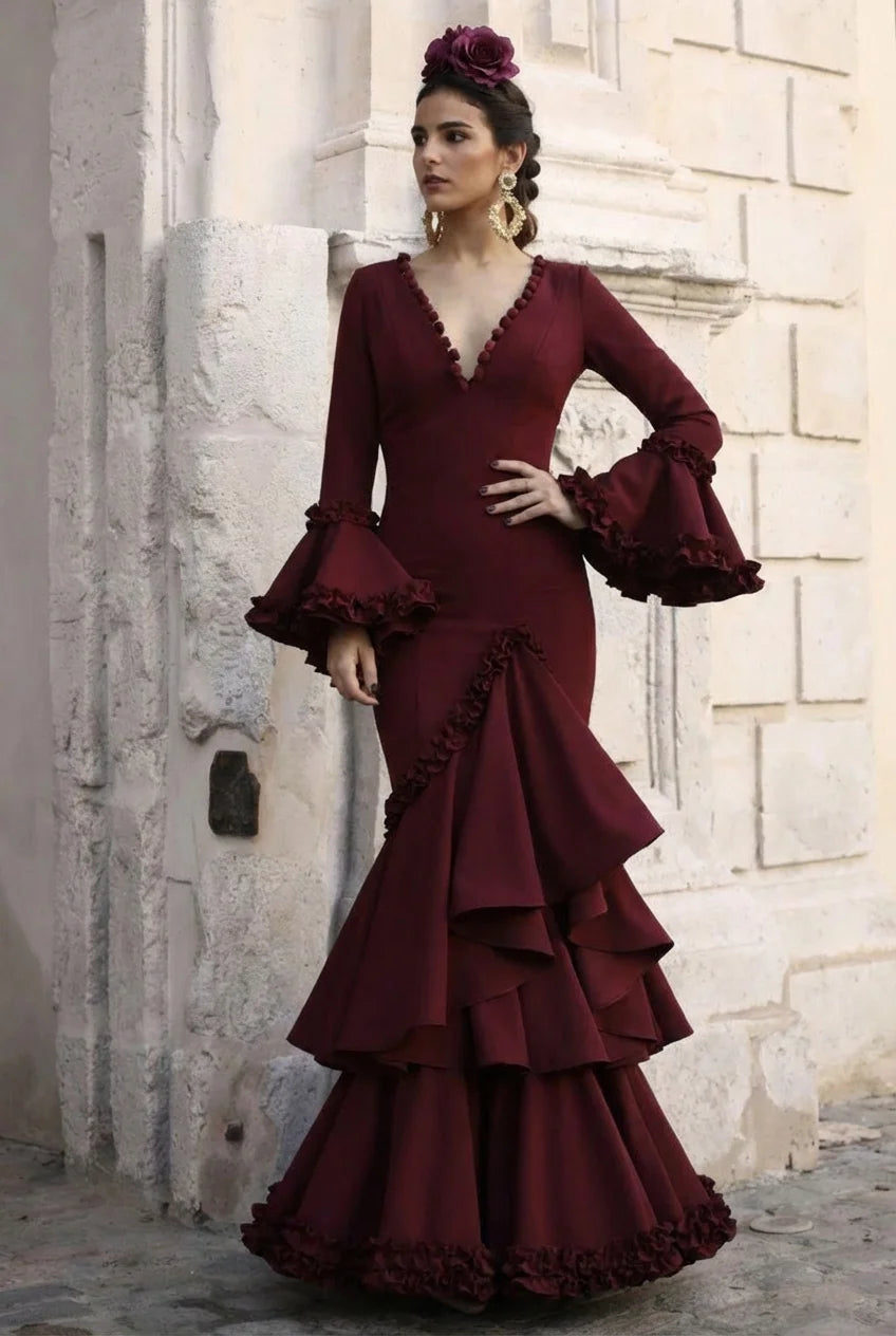 Vestido Flamenca Rocío Burdeos